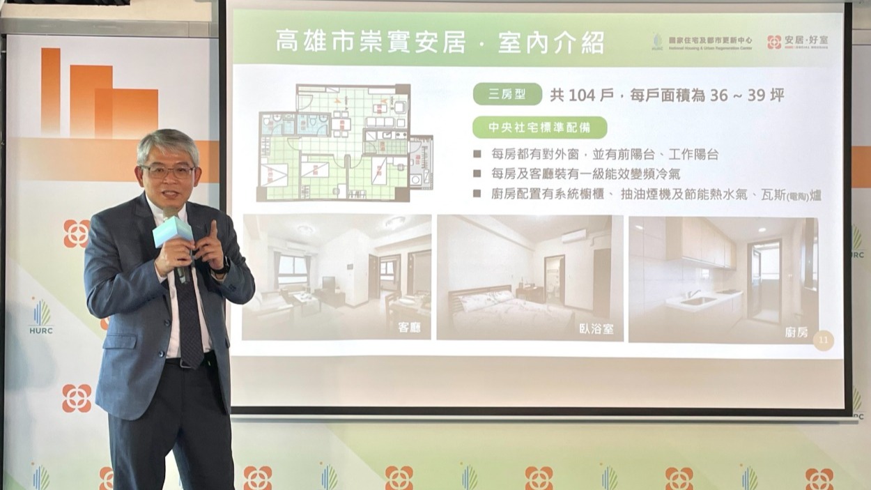 國家住都中心董事長花敬群對外說明首波社宅招租現況。(攝/陳雅玲)